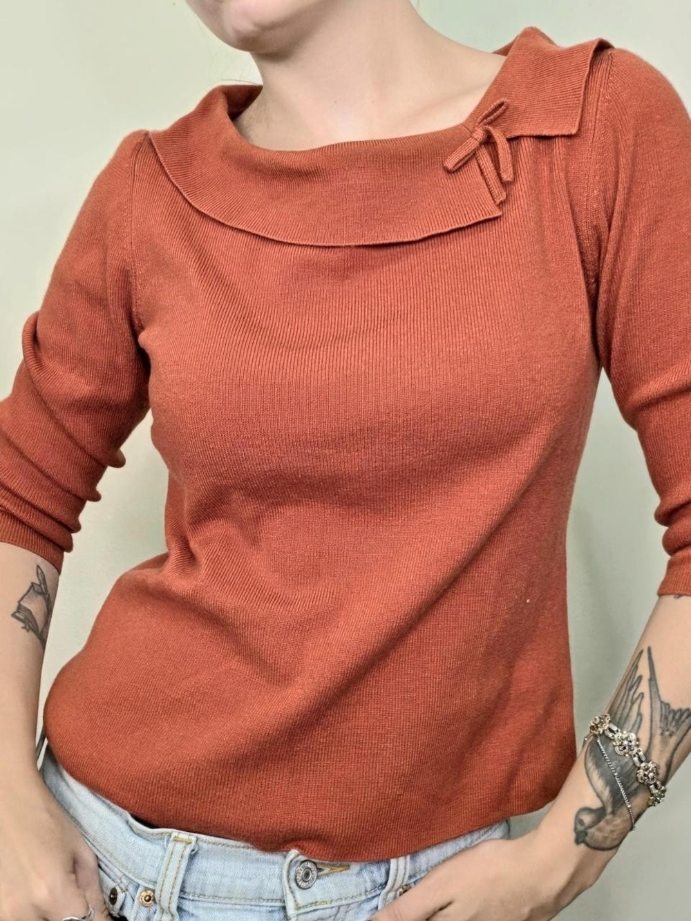 Y2K 2000s Orange Top With Bow Detail Size M